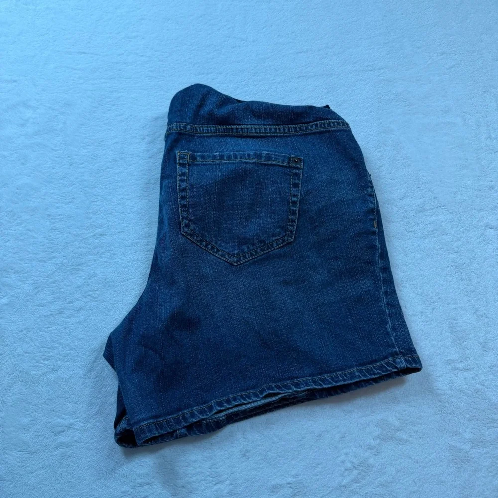 Maternity Denim Shorts Women Size 10 Blue Good Over Belly Panel‎ Stretch